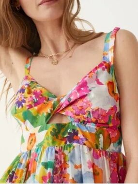 & Other Stories Multicolor Floral Midi Dress in Pink, Orange, Green, Blue